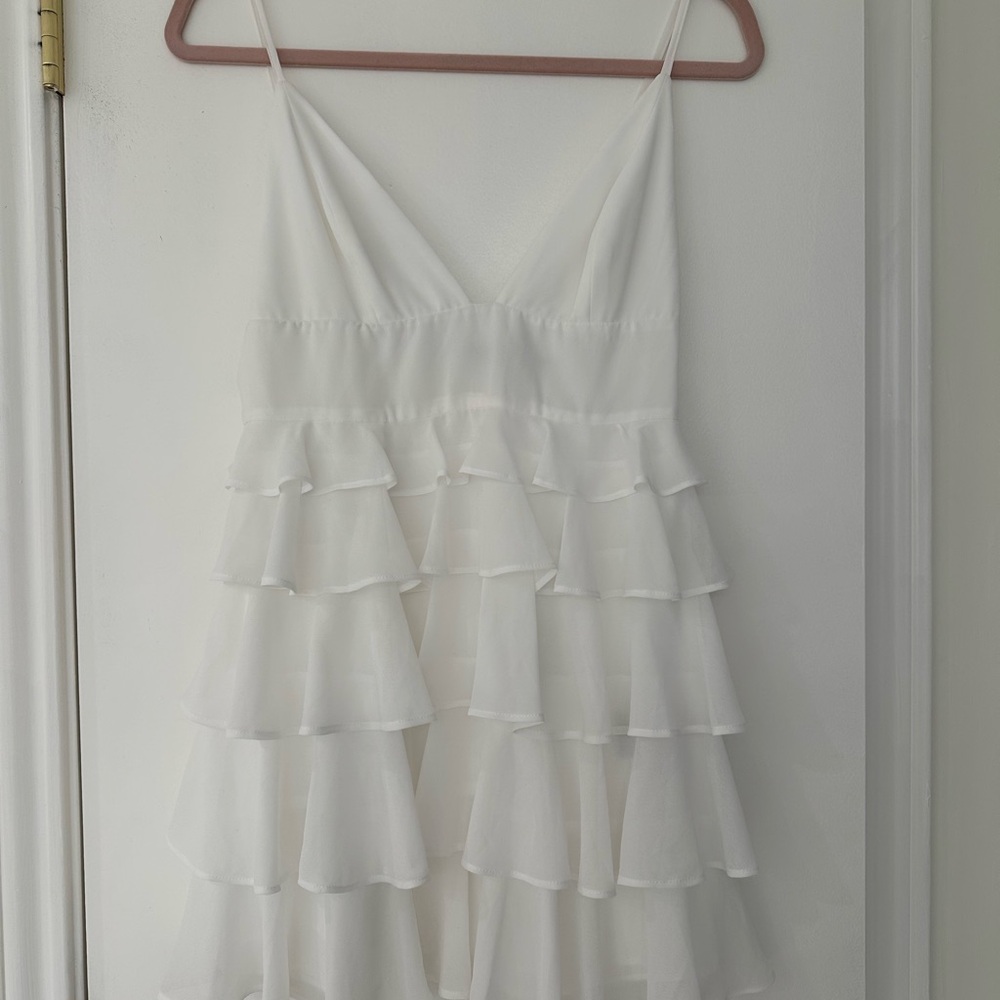 NBD White Ruffle Mini Dress
